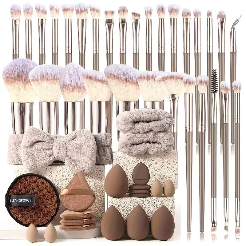 Premium Zestaw Pędzli do Makijażu 20w1 – Pędzle, Opaska na Włosy, Gąbka do Pudru, Silikonowe Narzędzie do Czyszczenia