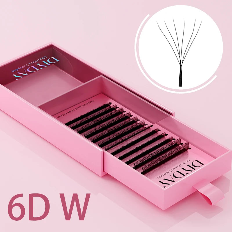 Rzęsy do przedłużania W Shape DIYDAY – gotowe kępki 3D–8D, miękkie i naturalne