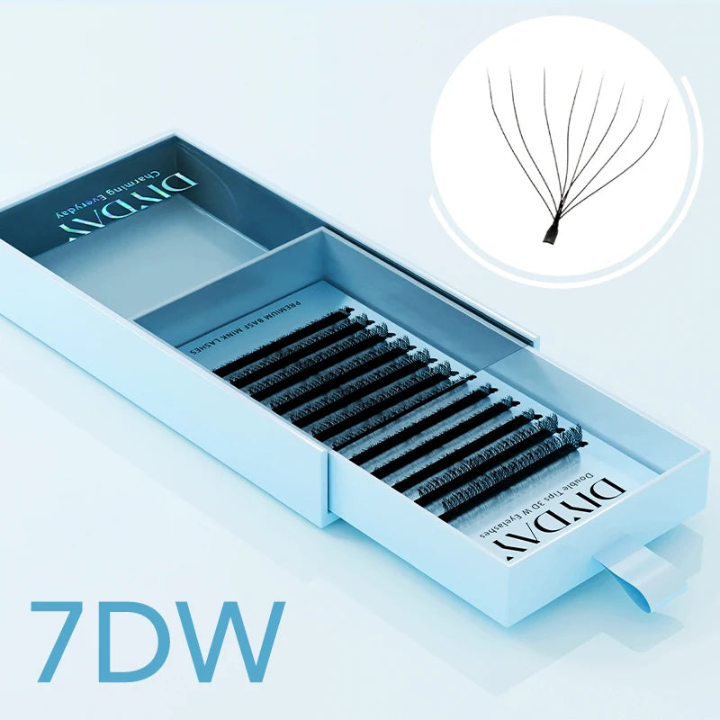 Rzęsy do przedłużania W Shape DIYDAY – gotowe kępki 3D–8D, miękkie i naturalne
