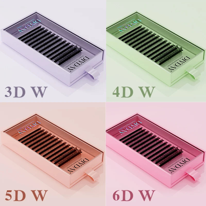 Rzęsy do przedłużania W Shape DIYDAY – gotowe kępki 3D–8D, miękkie i naturalne