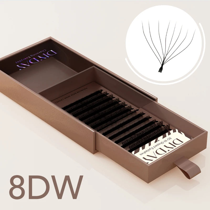 Rzęsy do przedłużania W Shape DIYDAY – gotowe kępki 3D–8D, miękkie i naturalne