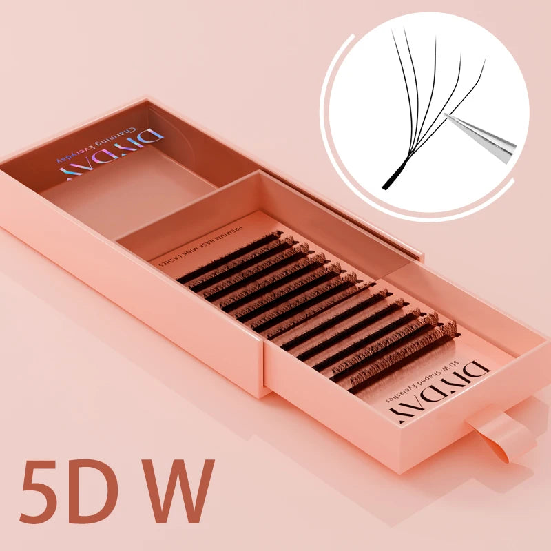 Rzęsy do przedłużania W Shape DIYDAY – gotowe kępki 3D–8D, miękkie i naturalne