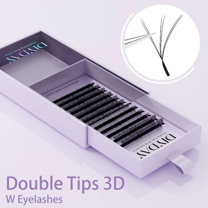 Rzęsy do przedłużania W Shape DIYDAY – gotowe kępki 3D–8D, miękkie i naturalne